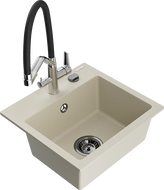Mexen Milo granite kitchen sink 1-bowl with Duo kitchen faucet, beige - 6505-69-671701-07-B