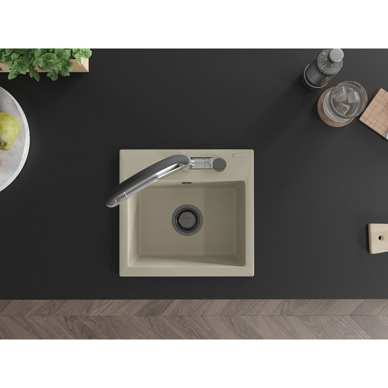 Mexen Milo single-bowl granite sink with Duo kitchen mixer, beige - 6505-69-671701-07-B