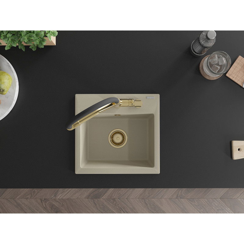 Mexen Milo 1-bowl granite sink with Duo kitchen tap, beige - 6505-69-671701-57-G