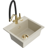 Mexen Milo granite kitchen sink 1-bowl with kitchen faucet Duo, beige - 6505-69-671701-57-G