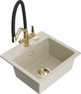 Mexen Milo granite single-bowl kitchen sink with Duo faucet, beige - 6505-69-671701-57-G