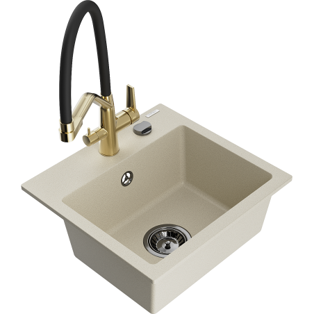 Mexen Milo 1-Bowl Granite Sink with Duo Faucet, Beige - 6505-69-671701-57-B
