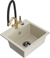 Mexen Milo granite kitchen sink 1-bowl with Duo kitchen tap, beige - 6505-69-671701-57-B