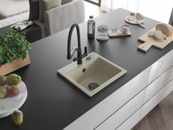 Mexen Milo 1-bowl granite sink with Duo kitchen faucet, beige - 6505-69-671701-70-B
