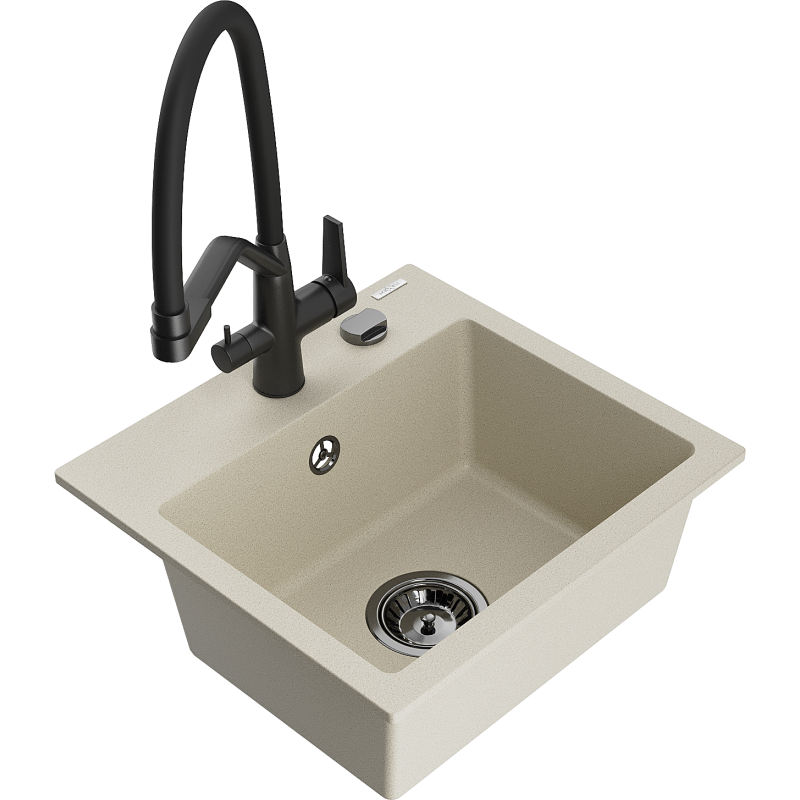 Mexen Milo 1-compartment granite sink with a kitchen mixer tap Duo, Beige - 6505-69-671701-70-B