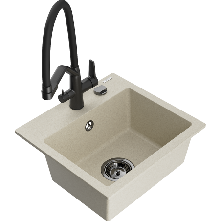 Mexen Milo 1-bowl granite sink with Duo kitchen faucet, beige - 6505-69-671701-70-B