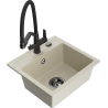 Mexen Milo granite kitchen sink with 1 bowl and Duo kitchen faucet, beige - 6505-69-671701-70-B