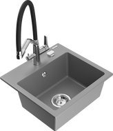 Mexen Milo 1-compartment granite sink with a kitchen mixer tap Duo, grey - 6505-71-671701-07