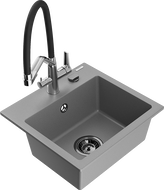 Mexen Milo 1-bowl granite sink with Duo kitchen faucet, gray - 6505-71-671701-07-B