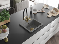 Mexen Milo 1-compartment granite sink with a kitchen mixer tap Duo, grey - 6505-71-671701-57-G