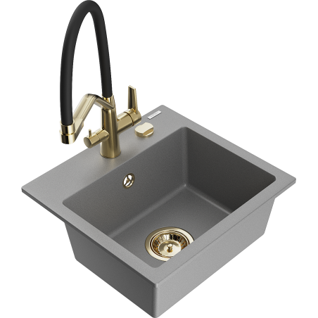 Mexen Milo 1-bowl granite sink with kitchen faucet Duo, gray - 6505-71-671701-57-G