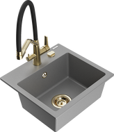 Mexen Milo 1-compartment granite sink with a kitchen mixer tap Duo, grey - 6505-71-671701-57-G