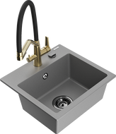 Mexen Milo granite 1-bowl kitchen sink with Duo faucet, gray - 6505-71-671701-57-B