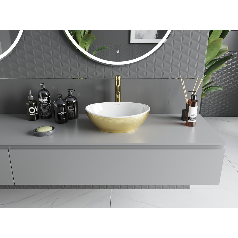 Mexen Elza countertop sink 40 x 33 cm, white/gold line pattern - 21014017
