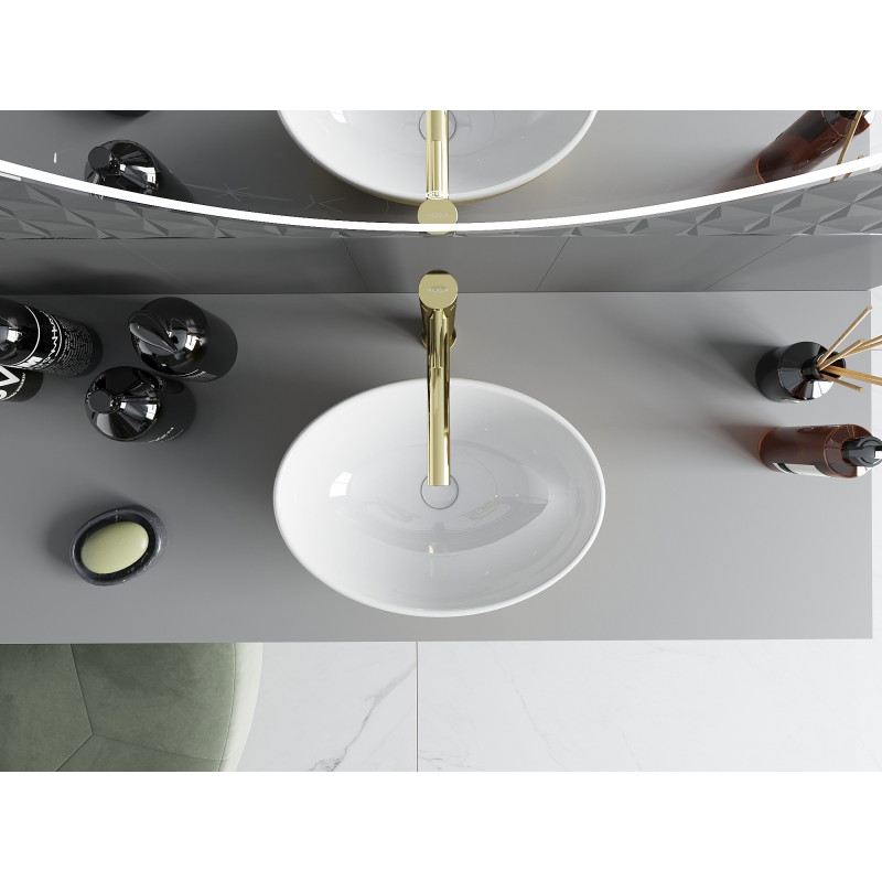 Mexen Elza countertop sink 40 x 33 cm, white/gold line pattern - 21014017