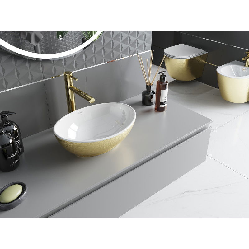 Mexen Elza countertop washbasin 40 x 33 cm, white/gold line pattern - 21014017