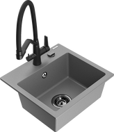 Mexen Milo 1-bowl granite sink with Duo kitchen faucet, gray - 6505-71-671701-70-B