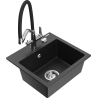 Mexen Milo granite kitchen sink 1-bowl with Duo faucet, black/silver metallic - 6505-73-671701-07