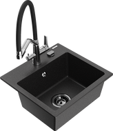 Mexen Milo 1-bowl granite sink with Duo kitchen faucet, black/silver metallic - 6505-73-671701-07-B