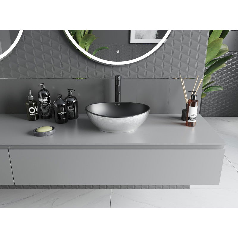 Mexen Elza countertop basin 40 x 33 cm, black matte/silver line pattern - 21014023
