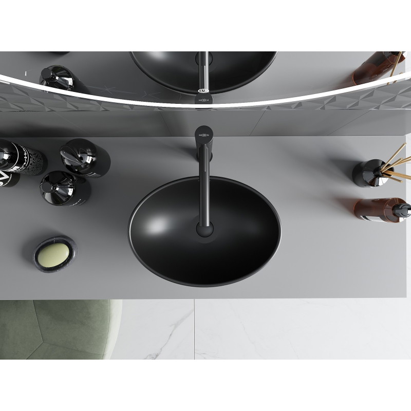 Mexen Elza countertop washbasin 40 x 33 cm, matte black/silver line pattern - 21014023