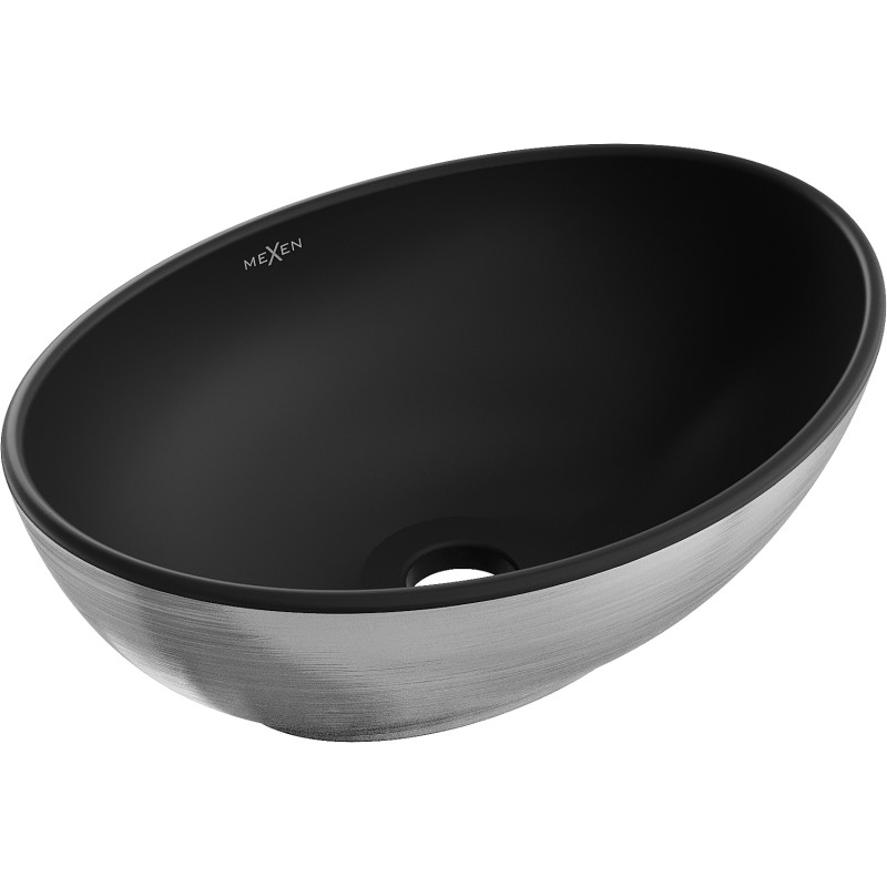 Mexen Elza countertop washbasin 40 x 33 cm, black matte/silver line pattern - 21014023