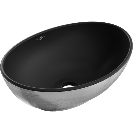 Mexen Elza countertop washbasin 40 x 33 cm, Black matt/Silver line pattern - 21014023