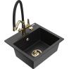 Mexen Milo 1-bowl granite sink with Duo kitchen faucet, black/silver metallic - 6505-73-671701-57-G