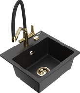Mexen Milo granite kitchen sink 1-bowl with Duo kitchen faucet, black/silver metallic - 6505-73-671701-57-G