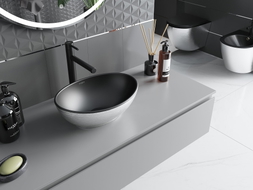 Mexen Elza countertop washbasin 40 x 33 cm, black matte/silver line pattern - 21014023