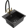 Mexen Milo 1-bowl granite sink with Duo kitchen faucet, black/silver metallic - 6505-73-671701-57-B