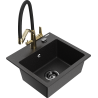 Mexen Milo granite kitchen sink with single bowl and Duo kitchen faucet, black/silver metallic - 6505-73-671701-57-B