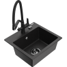 Mexen Milo granite kitchen sink 1-bowl with Duo kitchen faucet, black/silver metallic - 6505-73-671701-70-B