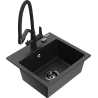 Mexen Milo granite kitchen sink 1-bowl with duo kitchen tap, black/silver metallic - 6505-73-671701-70-B