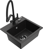 Mexen Milo granite kitchen sink 1-bowl with Duo kitchen faucet, black/silver metallic - 6505-73-671701-70-B