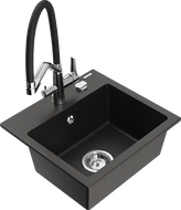 Mexen Milo 1-bowl granite sink with Duo kitchen faucet, black/golden metallic - 6505-75-671701-07