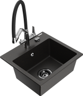 Mexen Milo granite kitchen sink 1-bowl with Duo kitchen faucet, black/golden metallic - 6505-75-671701-07-B