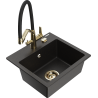 Mexen Milo 1-bowl granite sink with Duo kitchen faucet, black/gold metallic - 6505-75-671701-57-G