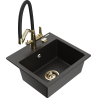 Mexen Milo granite kitchen sink 1-bowl with Duo kitchen faucet, black/gold metallic - 6505-75-671701-57-G