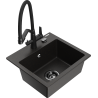 Mexen Milo 1-compartment granite sink with a kitchen mixer tap Duo, Black/ gold metallic - 6505-75-671701-70-B