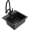 Mexen Milo granite single-bowl sink with Duo kitchen faucet, black/golden metallic - 6505-75-671701-70-B