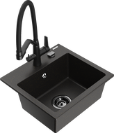 Mexen Milo granite single-bowl sink with Duo kitchen faucet, black/golden metallic - 6505-75-671701-70-B