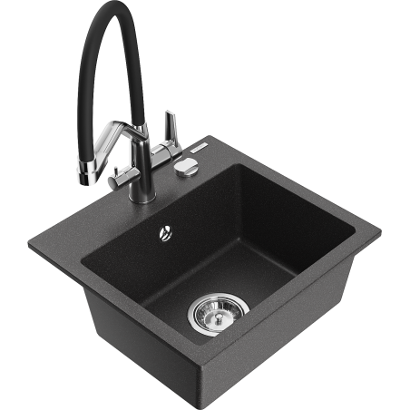 Mexen Milo 1-compartment granite sink with a kitchen mixer tap Duo, Spotted black - 6505-76-671701-07