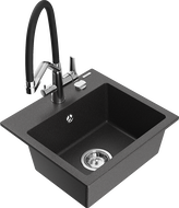 Mexen Milo 1-Bowl Granite Sink with Duo Kitchen Faucet, Speckled Black - 6505-76-671701-07