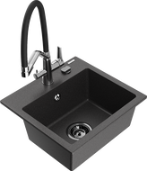 Mexen Milo 1-bowl granite sink with Duo kitchen faucet, speckled black - 6505-76-671701-07-B