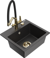 Mexen Milo granite sink 1-bowl with Duo kitchen faucet, black speckled - 6505-76-671701-57-G