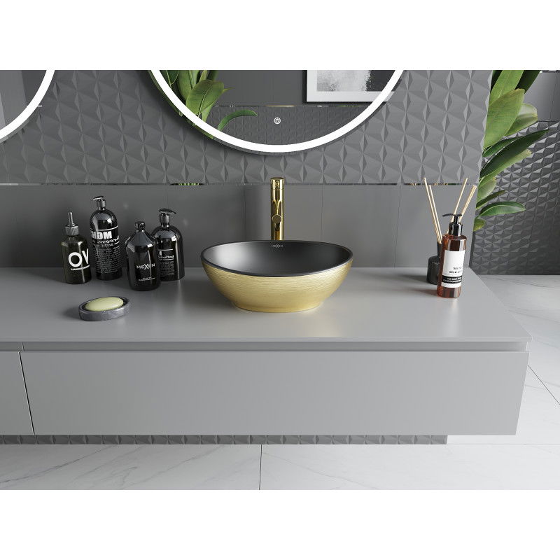 Mexen Elza countertop washbasin 40 x 33 cm, black matte/gold line pattern - 21014027