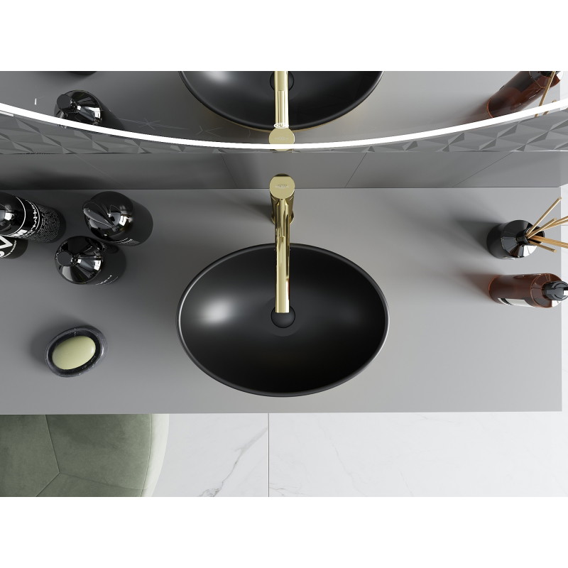 Mexen Elza countertop washbasin 40 x 33 cm, black matte/golden line pattern - 21014027