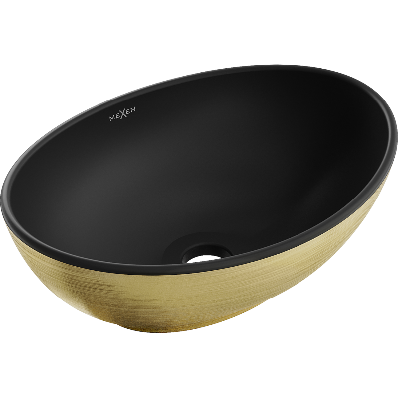 Mexen Elza countertop washbasin 40 x 33 cm, Black matt/gold line pattern - 21014027