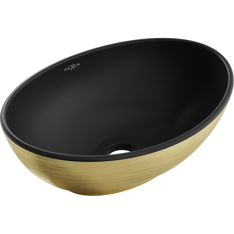 Mexen Elza countertop washbasin 40 x 33 cm, black matte/golden line pattern - 21014027